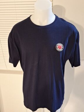 Cavalli Class Navy Short Sleeve Crewneck Tee with Red Patch